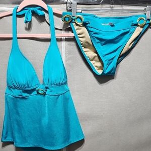 Victoria's Secret Turquoise Halter Bikini with Gold Accents